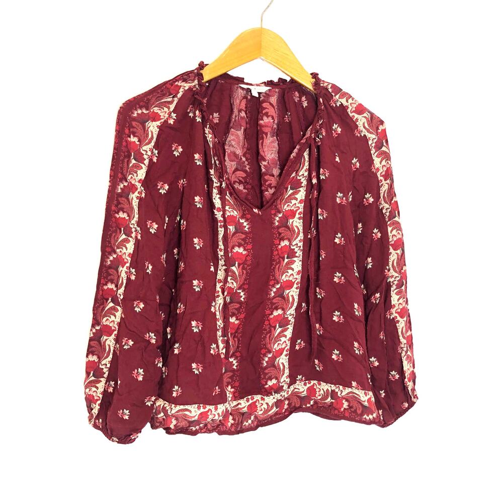 Lucky Brand - Burgundy Floral V-Neck Peasant Top -Small - Picture 2 of 8